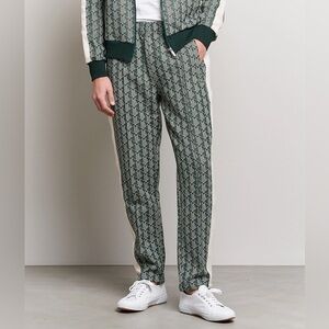Lacoste Green Geometric Joggers with White Stripes